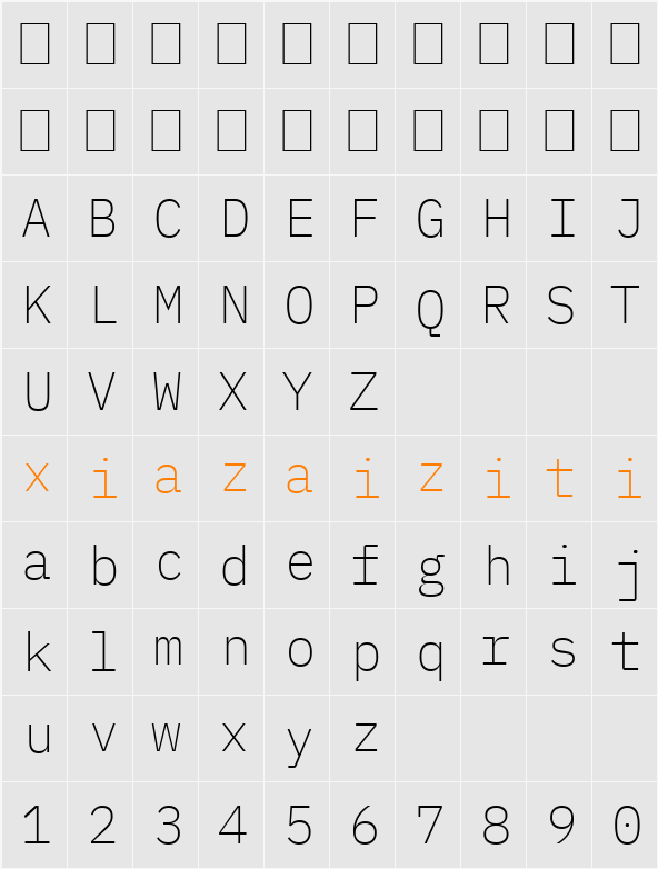 IBM Plex Mono ExtLt 字符映射表