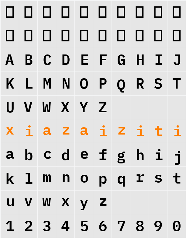 IBM Plex Mono SmBld 字符映射表