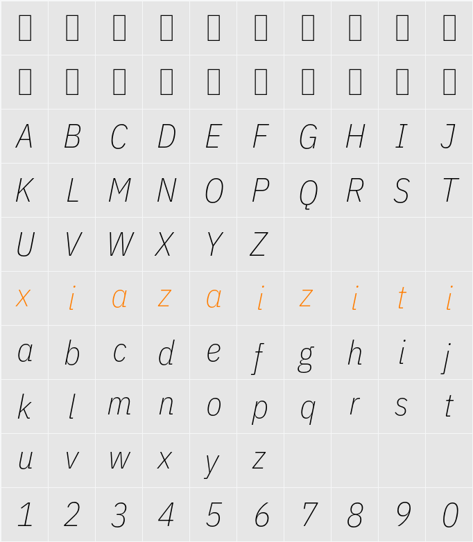 IBM Plex Sans Cond ExtLt 字符映射表