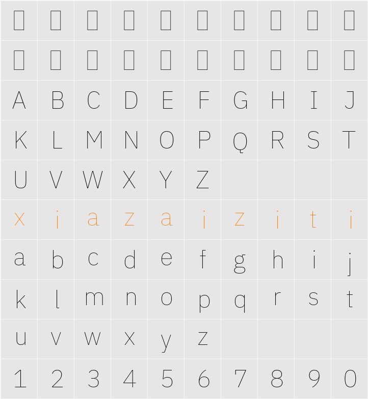 IBM Plex Sans Thin 字符映射表