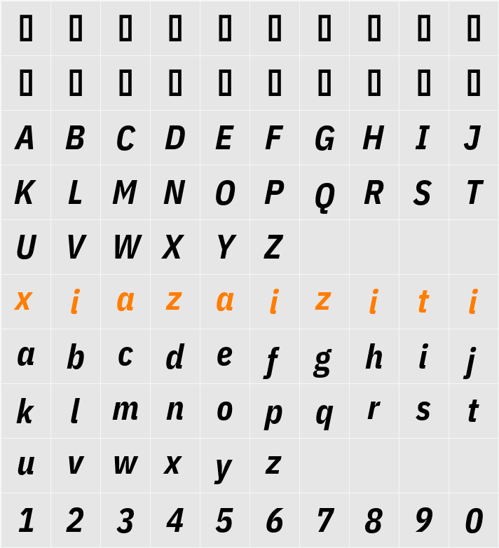 IBM Plex Sans Cond 字符映射表