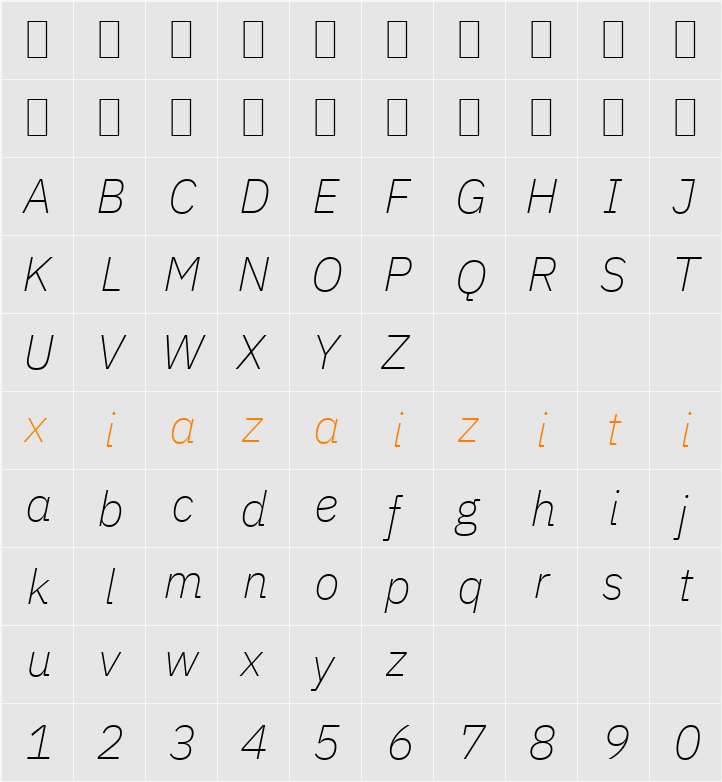 IBM Plex Sans ExtLt 字符映射表