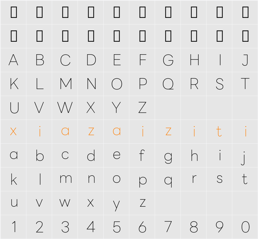 LINE Seed Sans TH App Thin 字符映射表