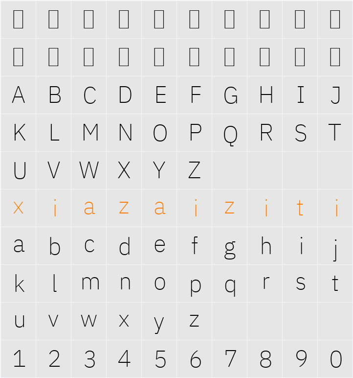 IBM Plex Sans ExtLt 字符映射表