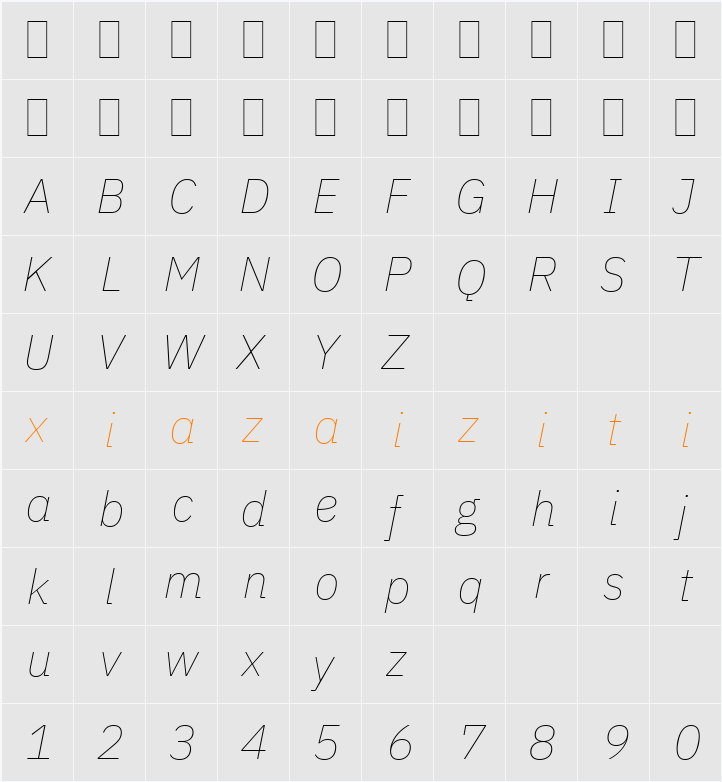 IBM Plex Sans Thin 字符映射表