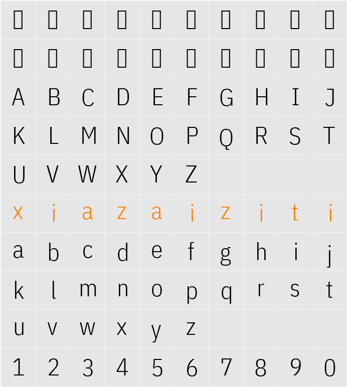 IBM Plex Sans Cond Light 字符映射表