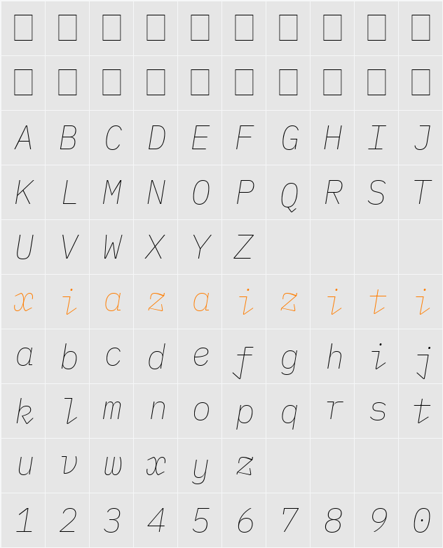 IBM Plex Mono Thin 字符映射表