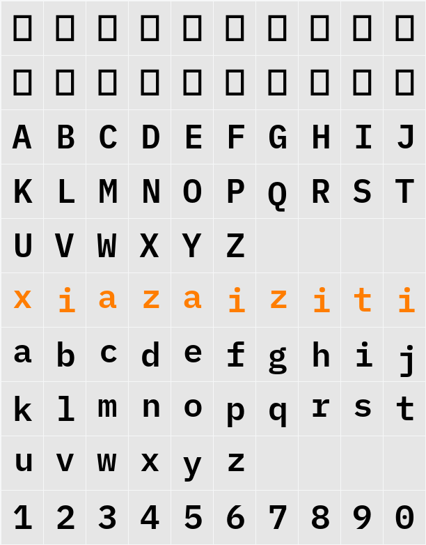 IBM Plex Mono SmBld 字符映射表