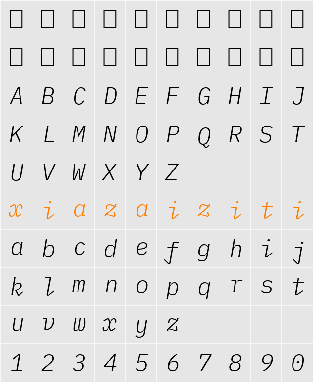 IBM Plex Mono Light 字符映射表
