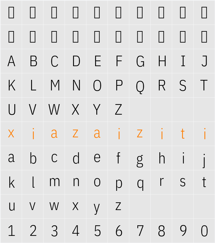 IBM Plex Sans Cond Light 字符映射表