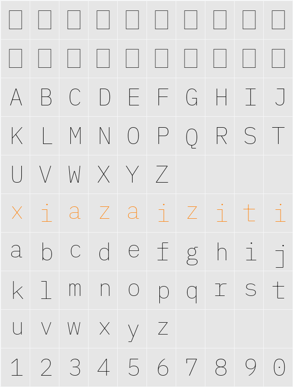 IBM Plex Mono Thin 字符映射表