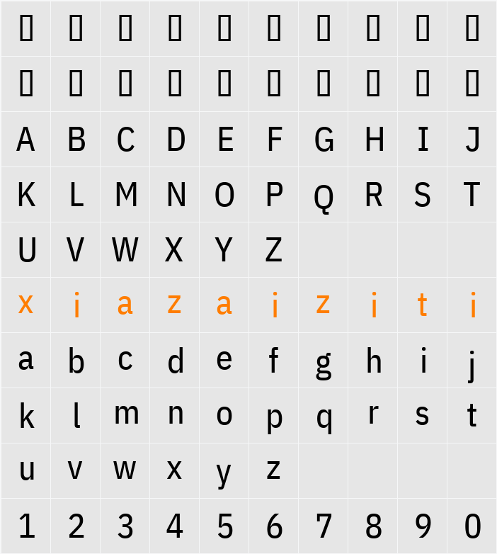 IBM Plex Sans Cond Text 字符映射表