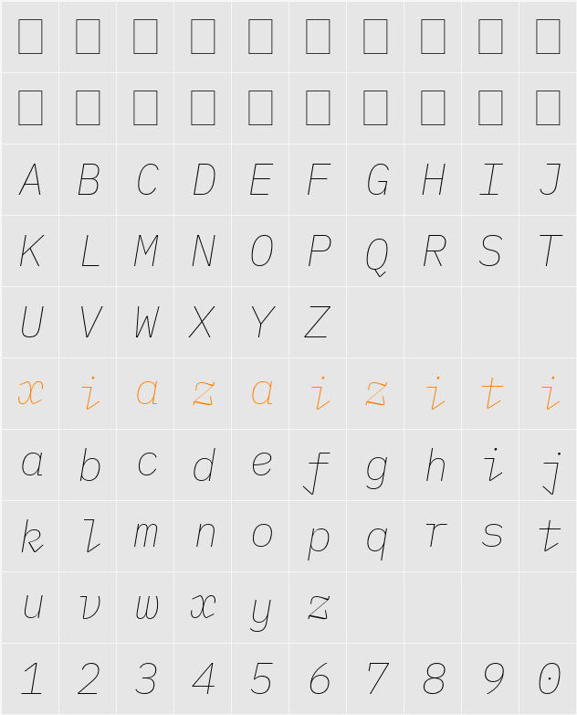 IBM Plex Mono Thin 字符映射表