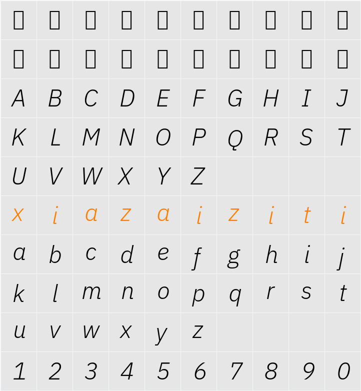 IBM Plex Sans Light 字符映射表