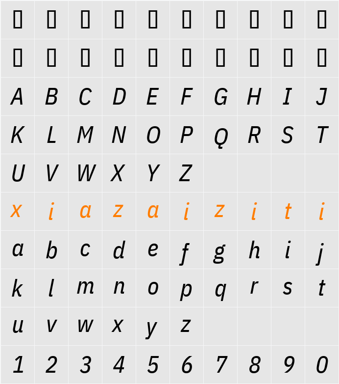 IBM Plex Sans Cond Text 字符映射表