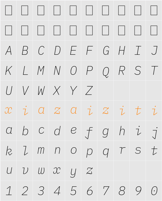 IBM Plex Mono ExtLt 字符映射表