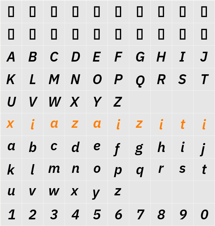 IBM Plex Sans SmBld 字符映射表