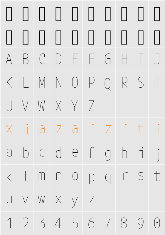 Mplus Code Latin 50 Thin 字符映射表