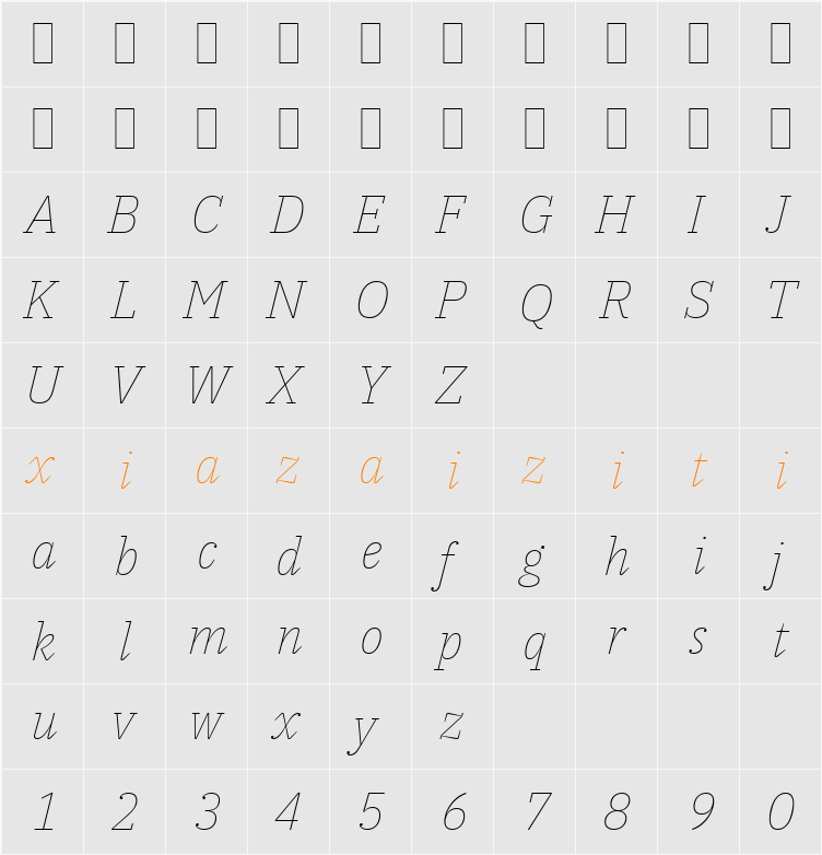 IBM Plex Serif Thin 字符映射表