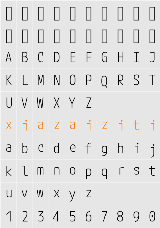 Mplus Code Latin 50 Light 字符映射表