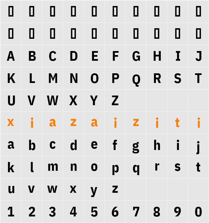 IBM Plex Sans Cond 字符映射表