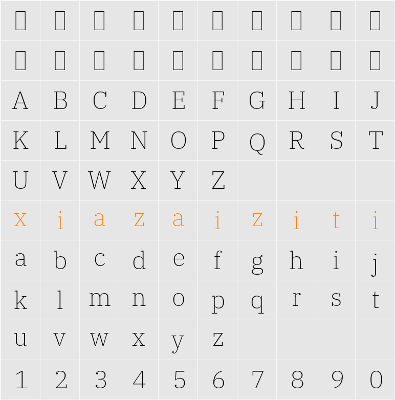IBM Plex Serif ExtLt 字符映射表
