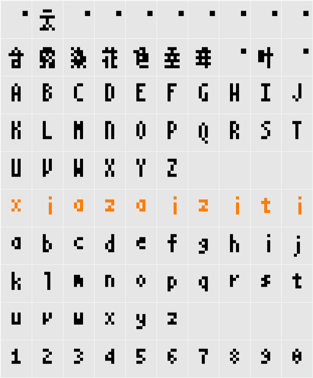 JFドットk6x8 字符映射表