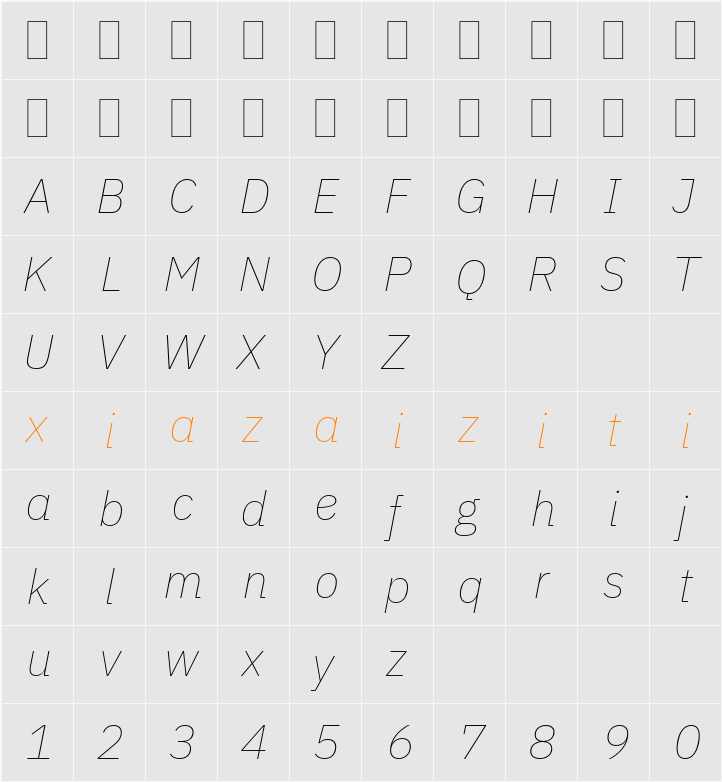 IBM Plex Sans Thin 字符映射表