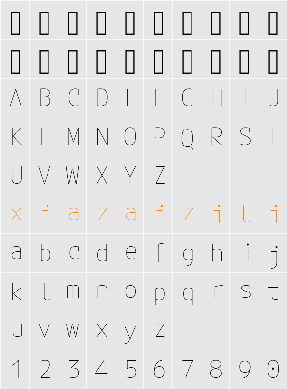 Mplus Code Latin 60 Thin 字符映射表