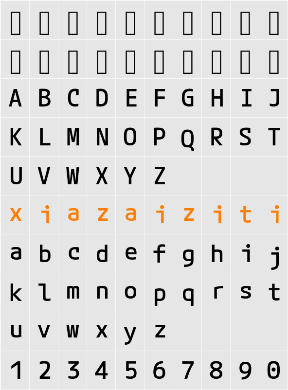 Mplus Code Latin 60 Medium 字符映射表