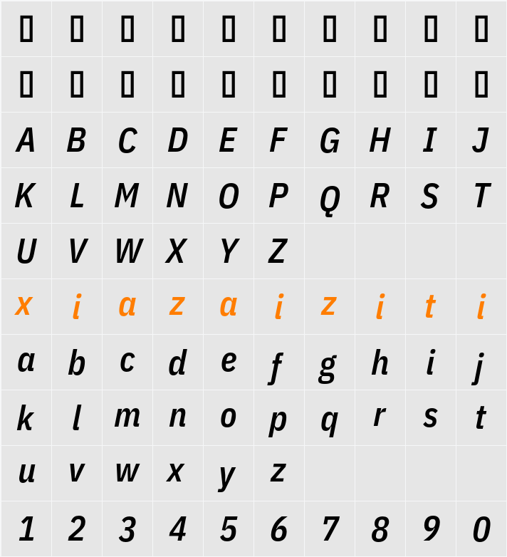 IBM Plex Sans Cond SmBld 字符映射表