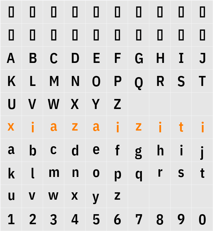 IBM Plex Sans Cond SmBld 字符映射表