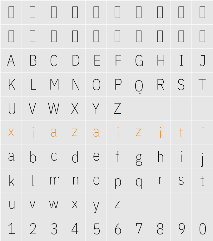 IBM Plex Sans Cond ExtLt 字符映射表