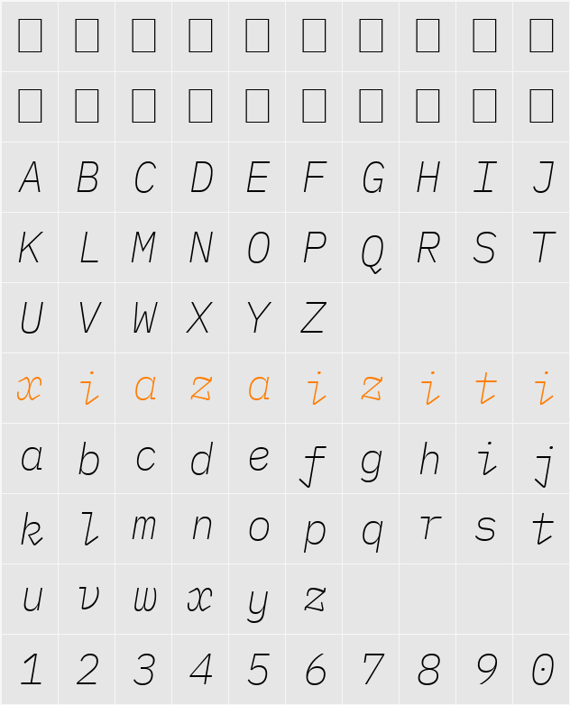 IBM Plex Mono ExtLt 字符映射表
