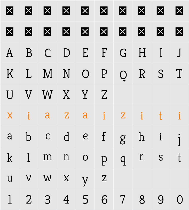 Kreon Light 字符映射表
