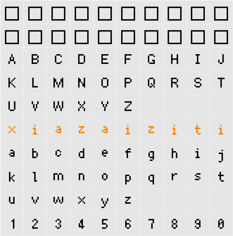 Ark Pixel 10px proportional zh_cn 字符映射表