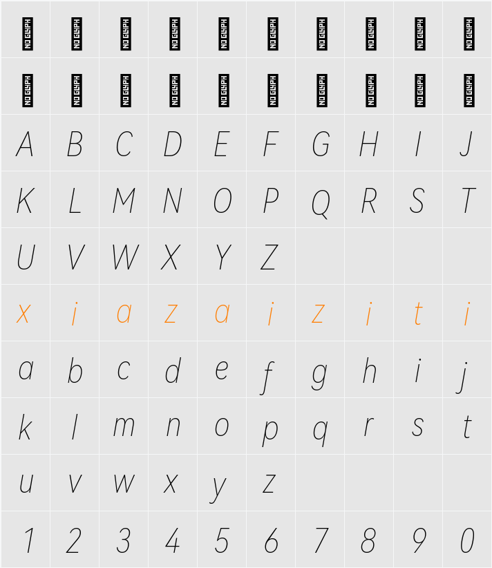 HarmonyOS Sans Condensed Thin 字符映射表