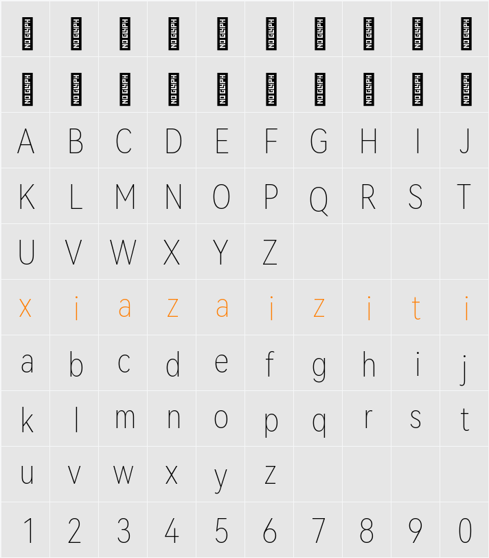 HarmonyOS Sans Condensed Thin 字符映射表