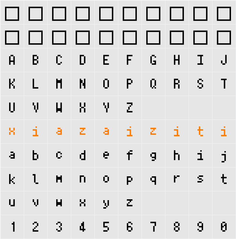 Ark Pixel 10px monospaced zh_tw 字符映射表